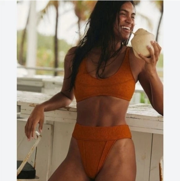 New Free People Farrah Dylan Honey Ginger Swim Bikini Bottoms Size Medium - Picture 6 of 13